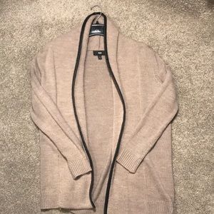 Tan cardigan faux leather trim